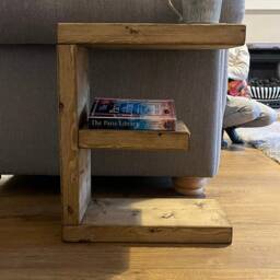 Solid Wooden E Shaped Side End Table With Rustic Oak Finish - thumbnail 3