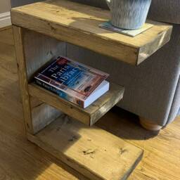 Solid Wooden E Shaped Side End Table With Rustic Oak Finish - thumbnail 2
