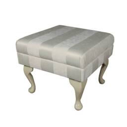 Handmade Small Footstool in Oyster Striped Fabric - Woburn Upholstered British Custom Made - thumbnail 1