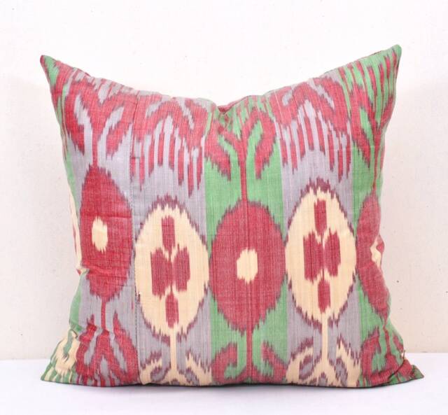 Handloom Silk Cotton Ikat Pillow Cover, 20x20 - image 1