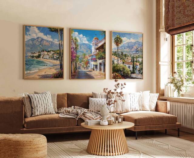 Set Of 3 Marbella Travel Posters, Spain Wall Art Prints, Coastal Decor, Modern Print, Mediterranean Poster, Beach City Gift - image 1
