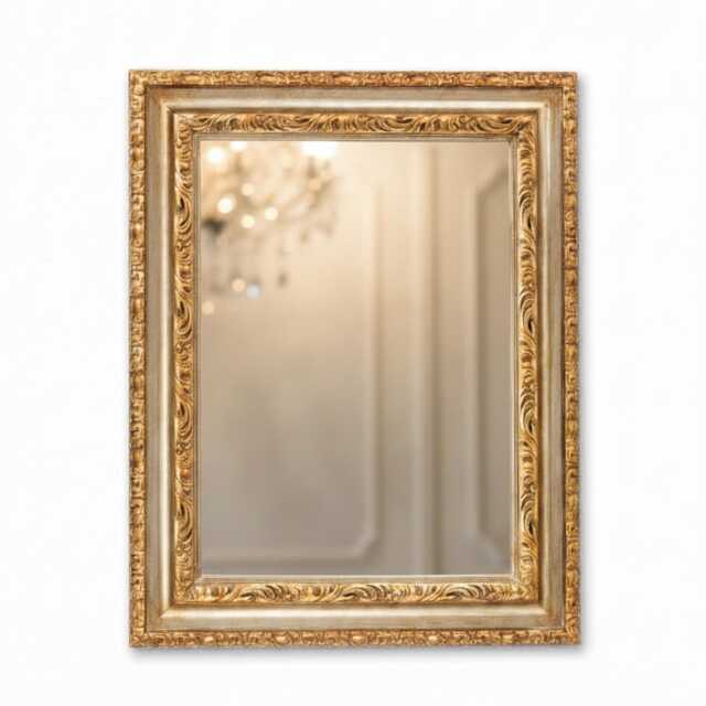 Classic Baroque Wall Mirror With Antique Gold Leaf, Made in Italy, Rectangular Mirror, French Gilded For Bedroom - image 1