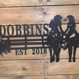 Cowboy Couple Metal Sign- Horse Wedding - Cowgirl Rodeo Custom House Sign Outdoor Wall Art On Horseback - thumbnail 3