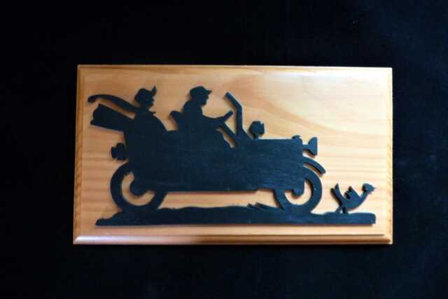 Handcrafted Wooden Touring Car Silhouette Plaque - Vintage Couple Wall Art - image 1