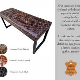 Upholstered Bench in Diamond Stitched Leather With Matte Black Steel Frame - Fpb - thumbnail 4