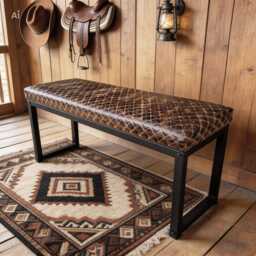 Upholstered Bench in Diamond Stitched Leather With Matte Black Steel Frame - Fpb - thumbnail 3
