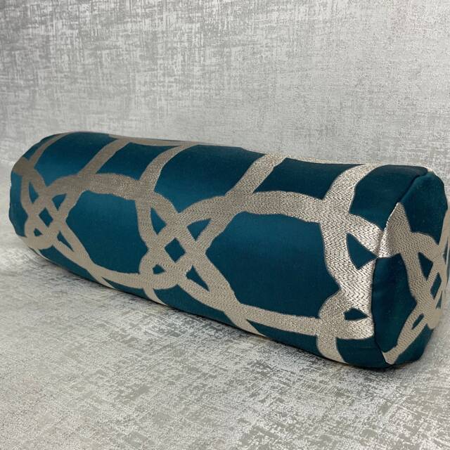 "Scatter Bed Cushion, Decorative Teal Pillow , Geometric Bolster 16"" X 6" - image 1