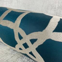 "Scatter Bed Cushion, Decorative Teal Pillow , Geometric Bolster 16"" X 6" - thumbnail 3