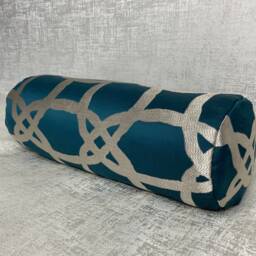 "Scatter Bed Cushion, Decorative Teal Pillow , Geometric Bolster 16"" X 6"