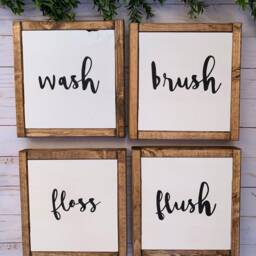 Wash Brush Floss Flush Bathroom Wooden Wall Decor, Wood Rustic Home Farmhouse Style, Fixer Upper Humor - thumbnail 3