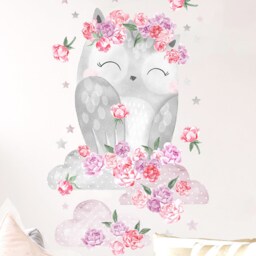 Big Animal Decor Pink Owl For Kids Room, Nursery Decor, Wall Art, Wallpaper, Children Decals - thumbnail 3