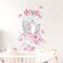 Big Animal Decor Pink Owl For Kids Room, Nursery Decor, Wall Art, Wallpaper, Children Decals - thumbnail 1