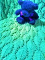Mint Green Handmade Hand-Knitted Spring Leaves Summer-Weight Baby Afghan Or Blanket Made With Yarn
