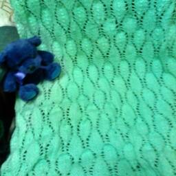 Mint Green Handmade Hand-Knitted Spring Leaves Summer-Weight Baby Afghan Or Blanket Made With Yarn - thumbnail 3