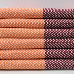 "Orange & Burgundy Towel, Turkish Peshtemal, Handmade Towel, 40""x63" - thumbnail 2