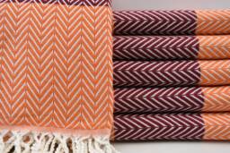 "Orange & Burgundy Towel, Turkish Peshtemal, Handmade Towel, 40""x63"
