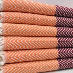 "Orange & Burgundy Towel, Turkish Peshtemal, Handmade Towel, 40""x63" - thumbnail 3