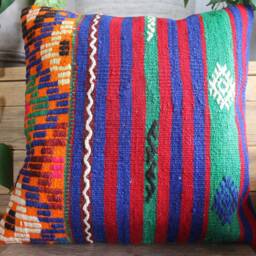 45cm Vintage Kilim Pillow Cover Handwoven - Striped Multi Coloured - thumbnail 2