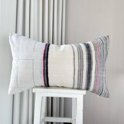 Hmong Pillow Cover Vintage Hemp Hand Block Print, Tribal Boho Cushion - 16 X 26 - thumbnail 2