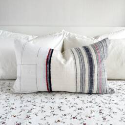Hmong Pillow Cover Vintage Hemp Hand Block Print, Tribal Boho Cushion - 16 X 26 - thumbnail 1