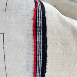 Hmong Pillow Cover Vintage Hemp Hand Block Print, Tribal Boho Cushion - 16 X 26 - thumbnail 3