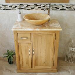 Solid Oak Bathroom Vanity Unit Golden Honey Onyx Top & Basin