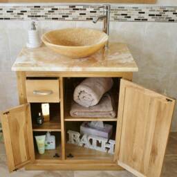 Solid Oak Bathroom Vanity Unit Golden Honey Onyx Top & Basin - thumbnail 3