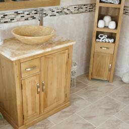 Solid Oak Bathroom Vanity Unit Golden Honey Onyx Top & Basin - thumbnail 2