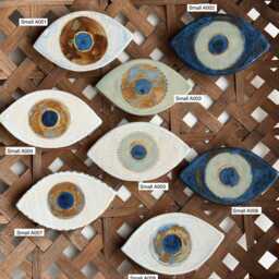 Handmade Ceramic Evil Eye Wall Hanging Protective Blue Gold Wall Art - thumbnail 3
