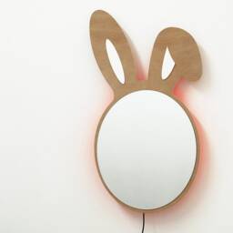 Safety Mirror Bunny Ears With Led Light - Wall Decor Nursery Kid Wooden - thumbnail 4