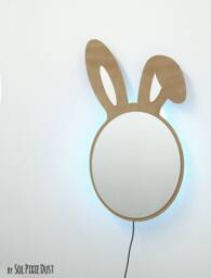Safety Mirror Bunny Ears With Led Light - Wall Decor Nursery Kid Wooden