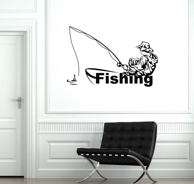 Fishing Vinyl Wall Decal Fisher Boat Man Hobby Decor Window Stickers Mural - #2707Di - image 1