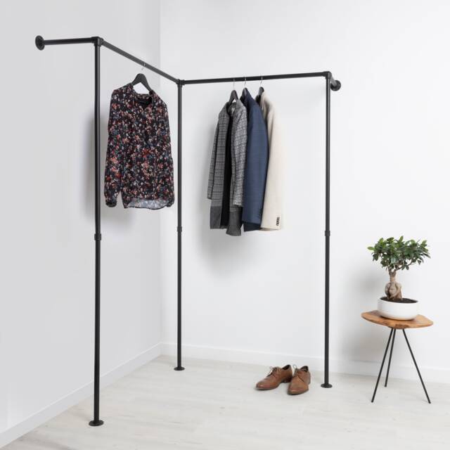 Clothes Rack Industrial Rick Ii Black - Walk-In Wardrobe Corner-Mounted Design Ready-To-Assemble Delivery - image 1
