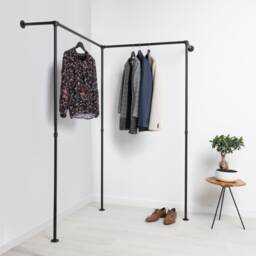 Clothes Rack Industrial Rick Ii Black - Walk-In Wardrobe Corner-Mounted Design Ready-To-Assemble Delivery - thumbnail 1