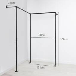 Clothes Rack Industrial Rick Ii Black - Walk-In Wardrobe Corner-Mounted Design Ready-To-Assemble Delivery - thumbnail 2