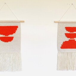 Terracotta Rock Tapestry To Hang On The Wall, Crochet Original Handmade Design, Boho Wall Pendant - thumbnail 4