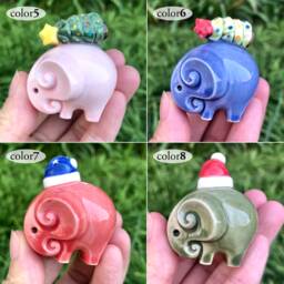Ceramic Christmas Elephant Hand-Painted Porcelain Santa Hat Figurine - thumbnail 3