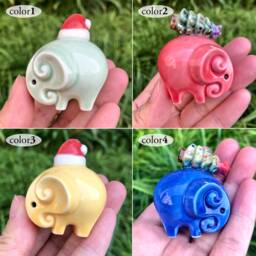 Ceramic Christmas Elephant Hand-Painted Porcelain Santa Hat Figurine - thumbnail 2