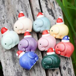 Ceramic Christmas Elephant Hand-Painted Porcelain Santa Hat Figurine - thumbnail 1