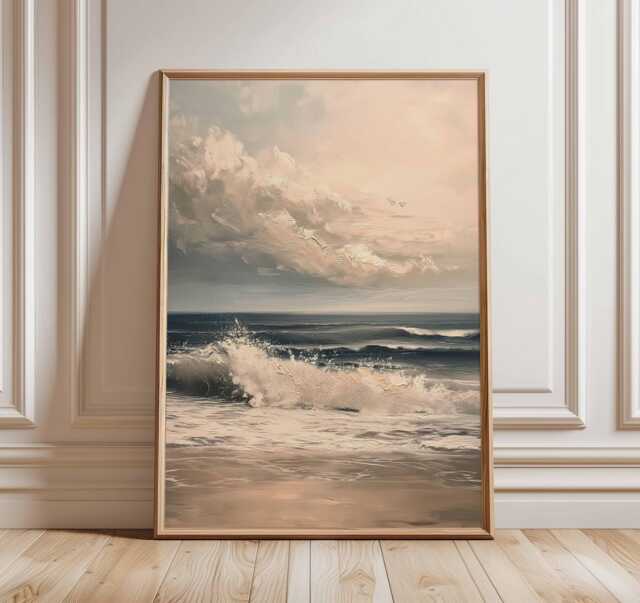 Ocean Wave Poster, Seascape Wall Art, Coastal Beach Print, Tranquil Sea Painting, Sunset Artwork, Nautical Marine Decor For Home - image 1