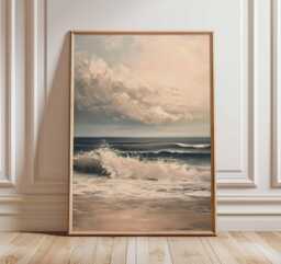 Ocean Wave Poster, Seascape Wall Art, Coastal Beach Print, Tranquil Sea Painting, Sunset Artwork, Nautical Marine Decor For Home