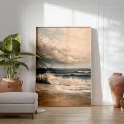 Ocean Wave Poster, Seascape Wall Art, Coastal Beach Print, Tranquil Sea Painting, Sunset Artwork, Nautical Marine Decor For Home - thumbnail 3