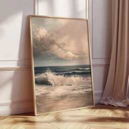 Ocean Wave Poster, Seascape Wall Art, Coastal Beach Print, Tranquil Sea Painting, Sunset Artwork, Nautical Marine Decor For Home - thumbnail 4
