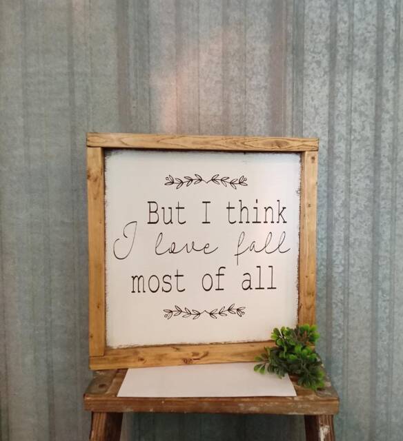But I Think Love Fall Most Of All Sign, Farmhouse Wood Wall Art, Rustic Home Decor, Framed Fixer Upper Style - image 1
