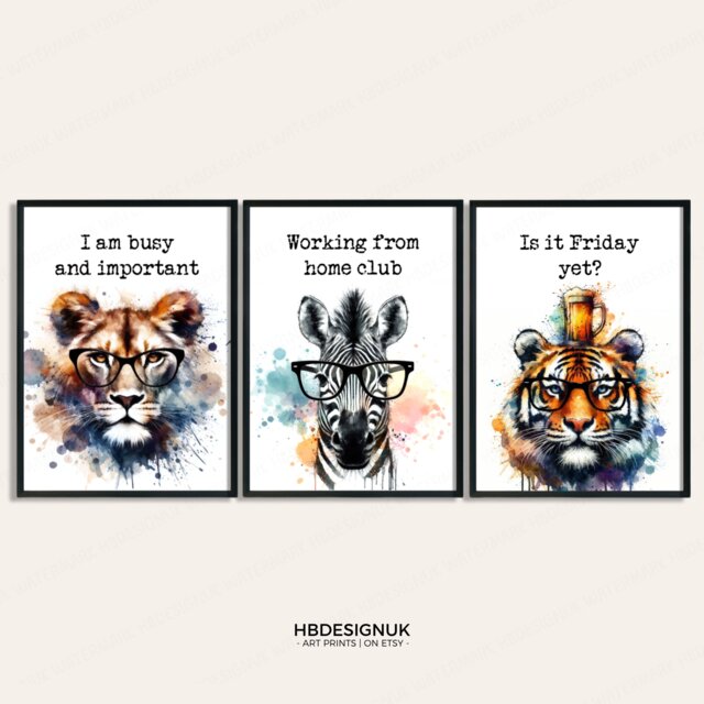 Funny Home Office Prints - Set Of 3 Posters - Animal Quotes Decor Work From Wall Art Wfh Gifts Coworker Workplace Pictures - image 1