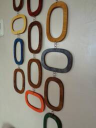 Mid Century Modern Wood Wall Hanging Retro Mobile, Walnut & Colorful Accents - thumbnail 3