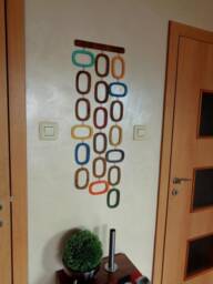 Mid Century Modern Wood Wall Hanging Retro Mobile, Walnut & Colorful Accents