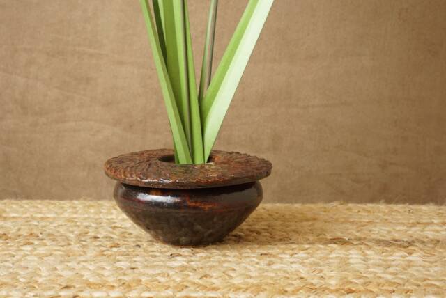 Handmade Ikebana Vase. Red Brown. G1950 Kenzan Flower Frog Not Included - image 1