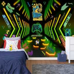 Gaming Room Game Playing Kids Decor Gift, Art Print Photomural Wallpaper Mural Easy-Install Removeable Peel & Stick Large Wall Decal - thumbnail 1