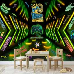 Gaming Room Game Playing Kids Decor Gift, Art Print Photomural Wallpaper Mural Easy-Install Removeable Peel & Stick Large Wall Decal - thumbnail 2